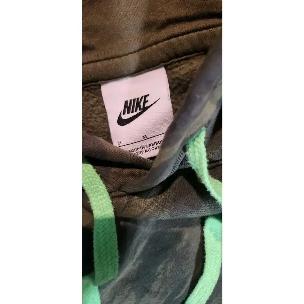 Nike Camouflage Long Sleeve Hooded Sweatshirt Neon Green Logo Pullover Medium